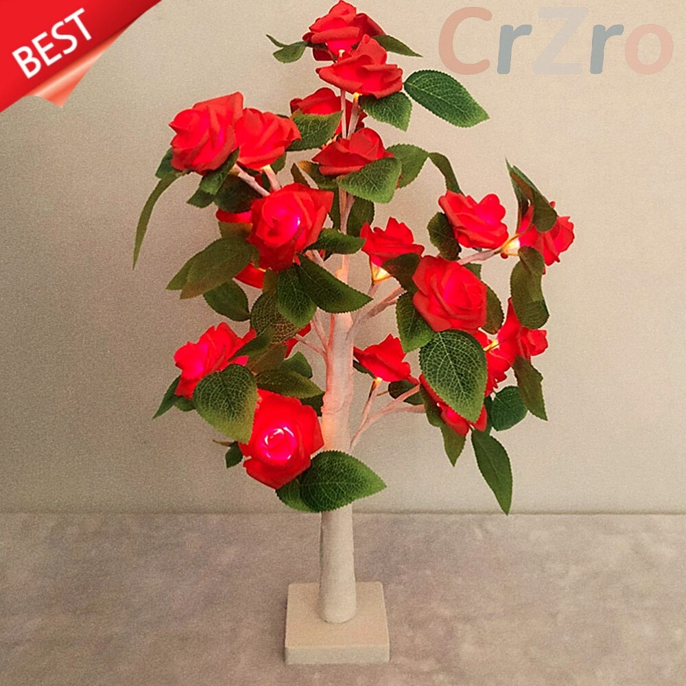 붉은 장미 나무 무드등 화이트 LED 웜색 테이블 스탠드 침실 조명 장미 수면 등 34,400원