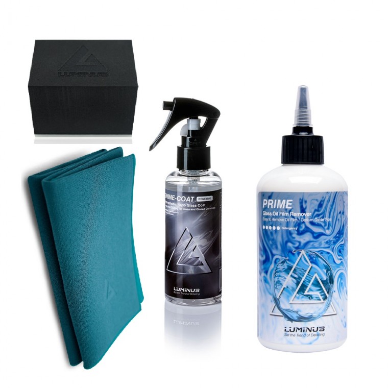 루미너스 유리관리 패키지(프라임 유막제거제 250ml+어플+샤인코트 유리발수 코팅제150ml+시안유리타월) 85,000원