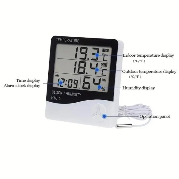 HTC-2 스마트 전기 디지털 습도계 온도계-기상 관측소 시계, 야외 LCD 전자 계량기, 1 개 8,900원