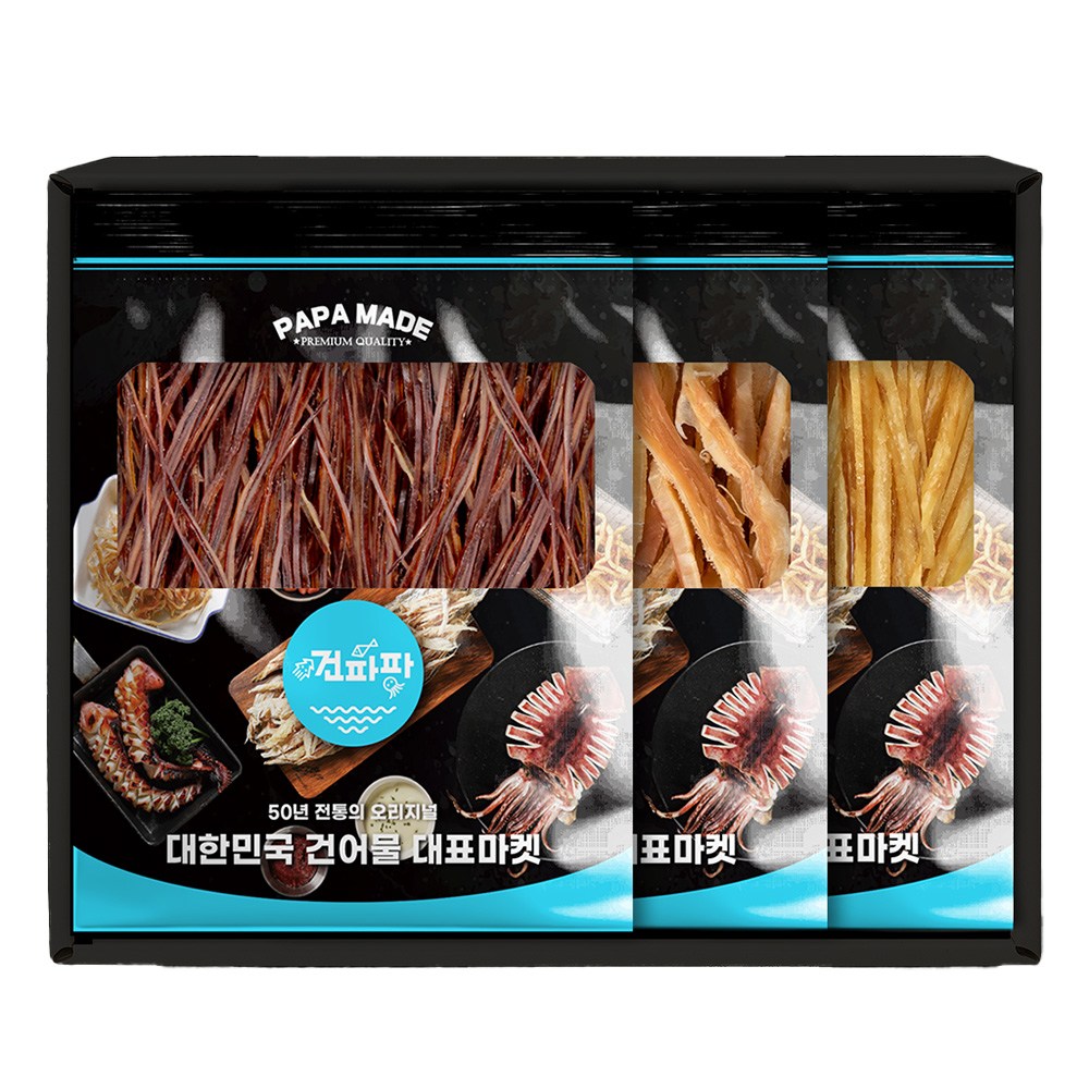 프리미엄 건어물 선물세트 3종 A구성 (오징어소면페스츄리오징어구운명태스틱), 750g, 1개 31,800원