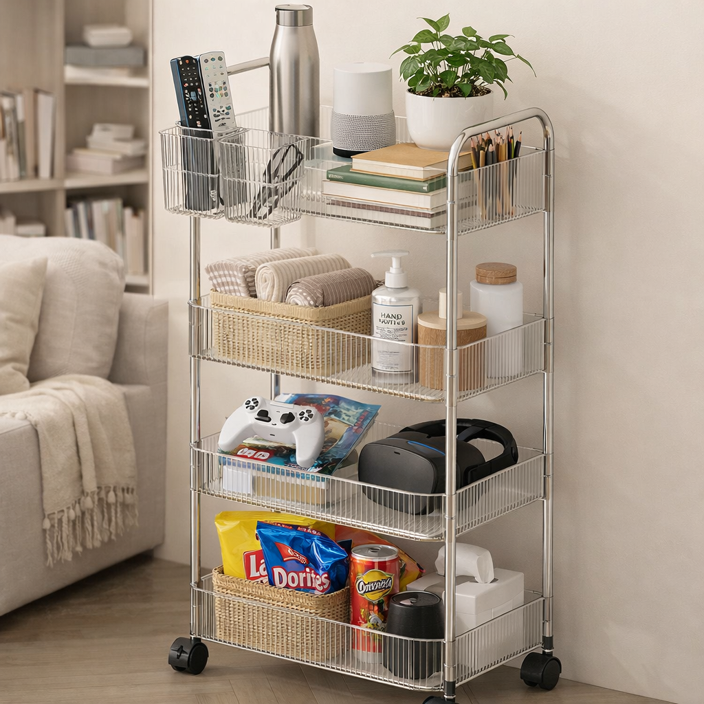 에브라잇 다용도 아크릴 미니 트롤리 + 걸이바구니 세트 4단 33 x 21 x 91 cm 18,900원