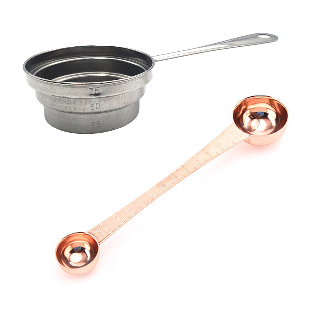 이홈베이킹 계단형 스텐 계량컵 75ml + 양면 스푼 5ml / 15ml 세트 9,000원