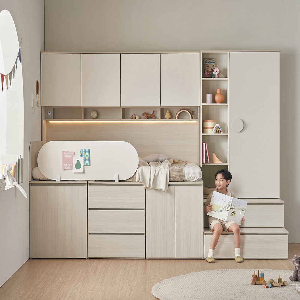 꿈꾸는요셉 디노 수납 벙커 책상 침대 프레임 + 독립 미니스프링 매트리스 세트, 아이보리(프레임), 단일색상(매트리스) 3,113,500원