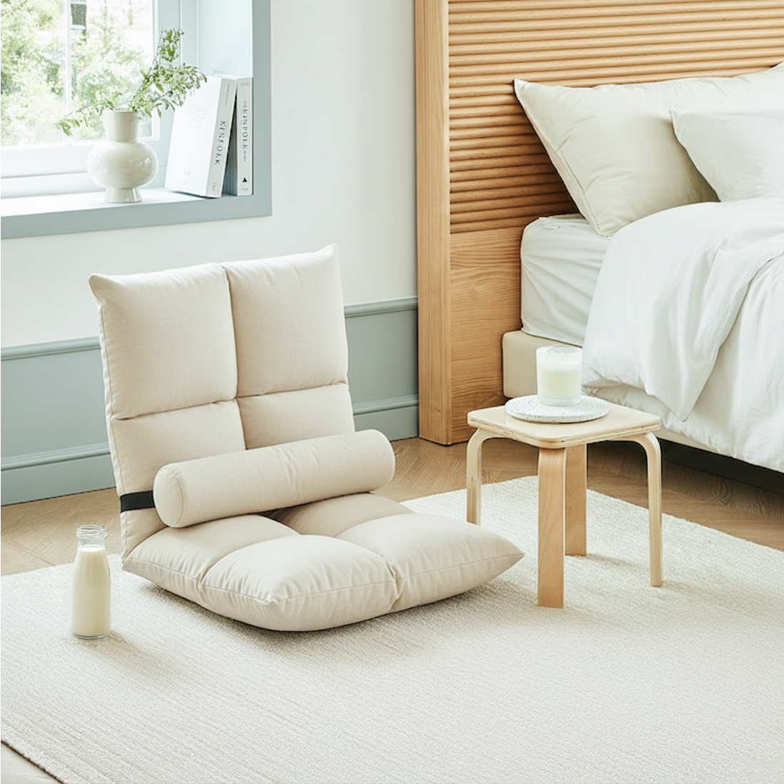 체블스 등받이 좌식의자 1인 각도조절 패브릭 쇼파 학생 접이식, 화이트(쿠션포함) 26,900원