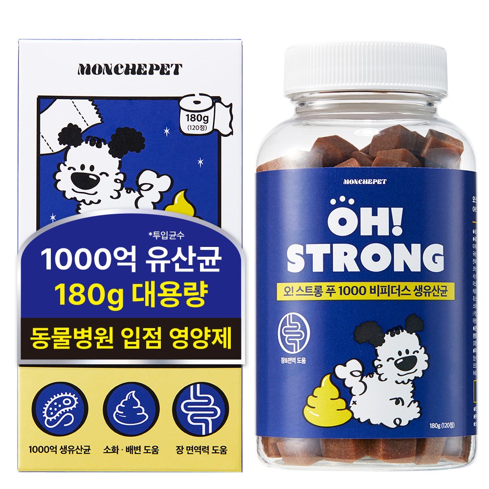 [180g/동물병원 입점] 몽셰펫 강아지 생유산균 영양제, 1개, 장건강/유산균, 120정 25,100원