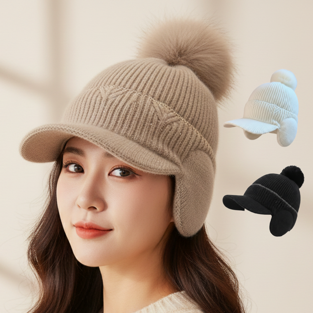 비엔즈 니트 겨울 방한 골프 방울 모자, 1개, 브라운 7,000원