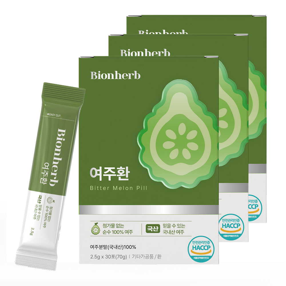 비온허브 여주환 먹기편한 환 타입 국내산 씨제거 해썹인증 스틱포장 ,75g, 3박스, 30회분 35,300원