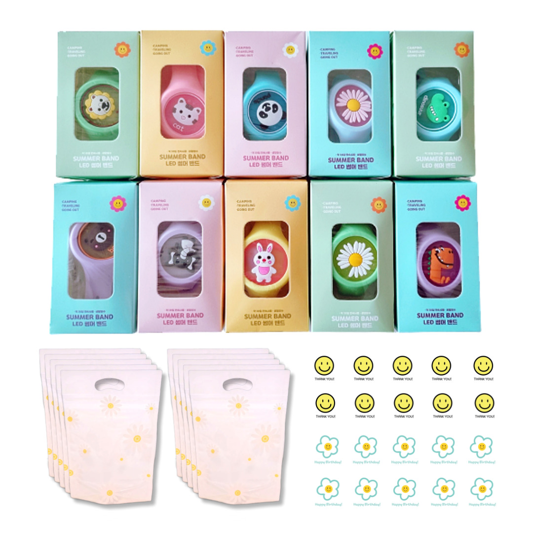 [미포리댁] 어린이집 생일 답례품 선물 유치원 구디백 썸머밴드 모기팔찌, 10개, 썸머밴드+데이지 지퍼백 18,000원
