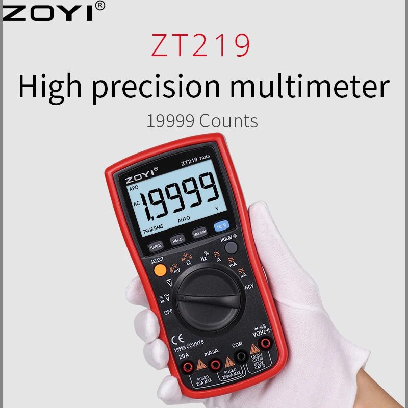 ZOYI 디지털 멀티미터 ZT-219 세미 트루 RMS 고정밀 풀 기어 화상 방지 19999 카운트 4 자리 43,000원