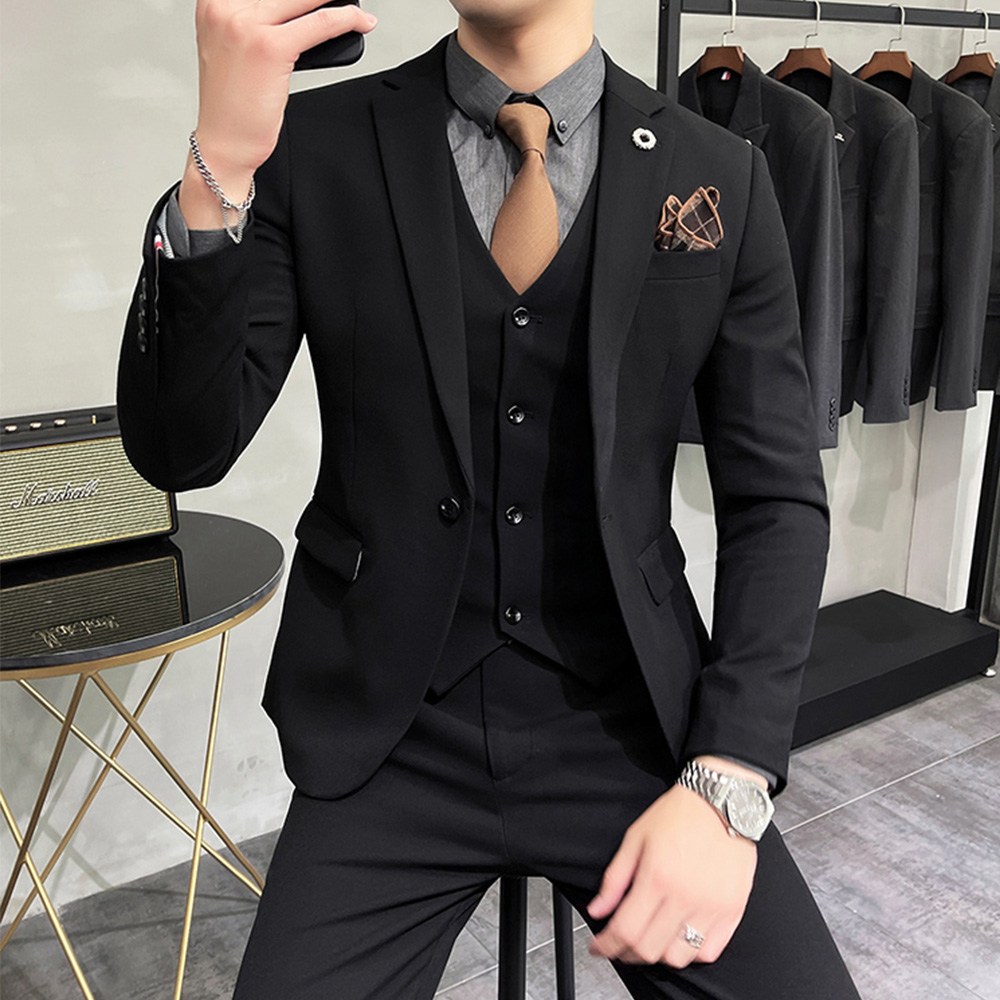 수트 정장세트 남성 정장 남자 세미 캐주얼 셋업 수트 하객룩 면접 결혼식 3랙 3피스코트+조끼+바지 양복 109,800원