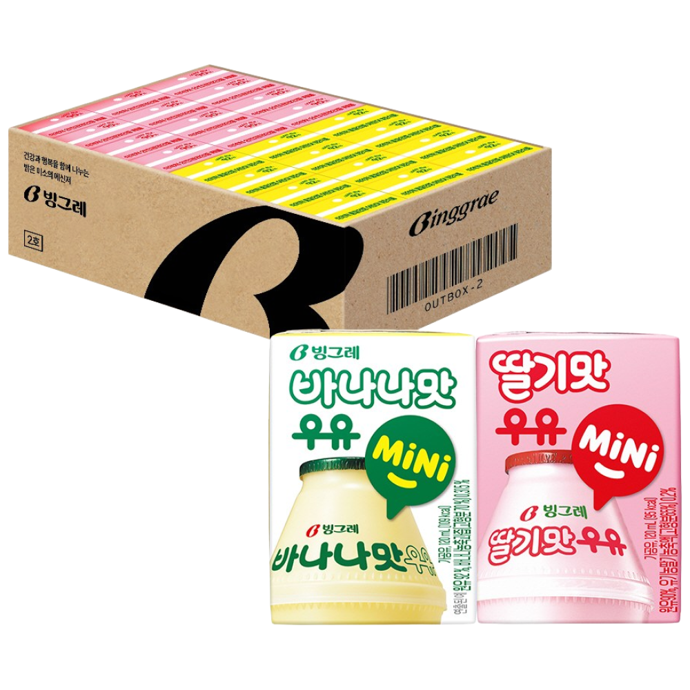 빙그레 멸균우유 미니 2종(바나나우유12+딸기우유12) 총 24개, 120ml 18,000원