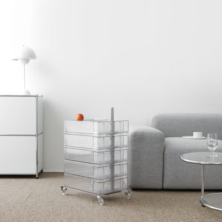 마켓비 빙그리 회전서랍 트롤리 5단, 투명화이트 1633.8761 114,000원