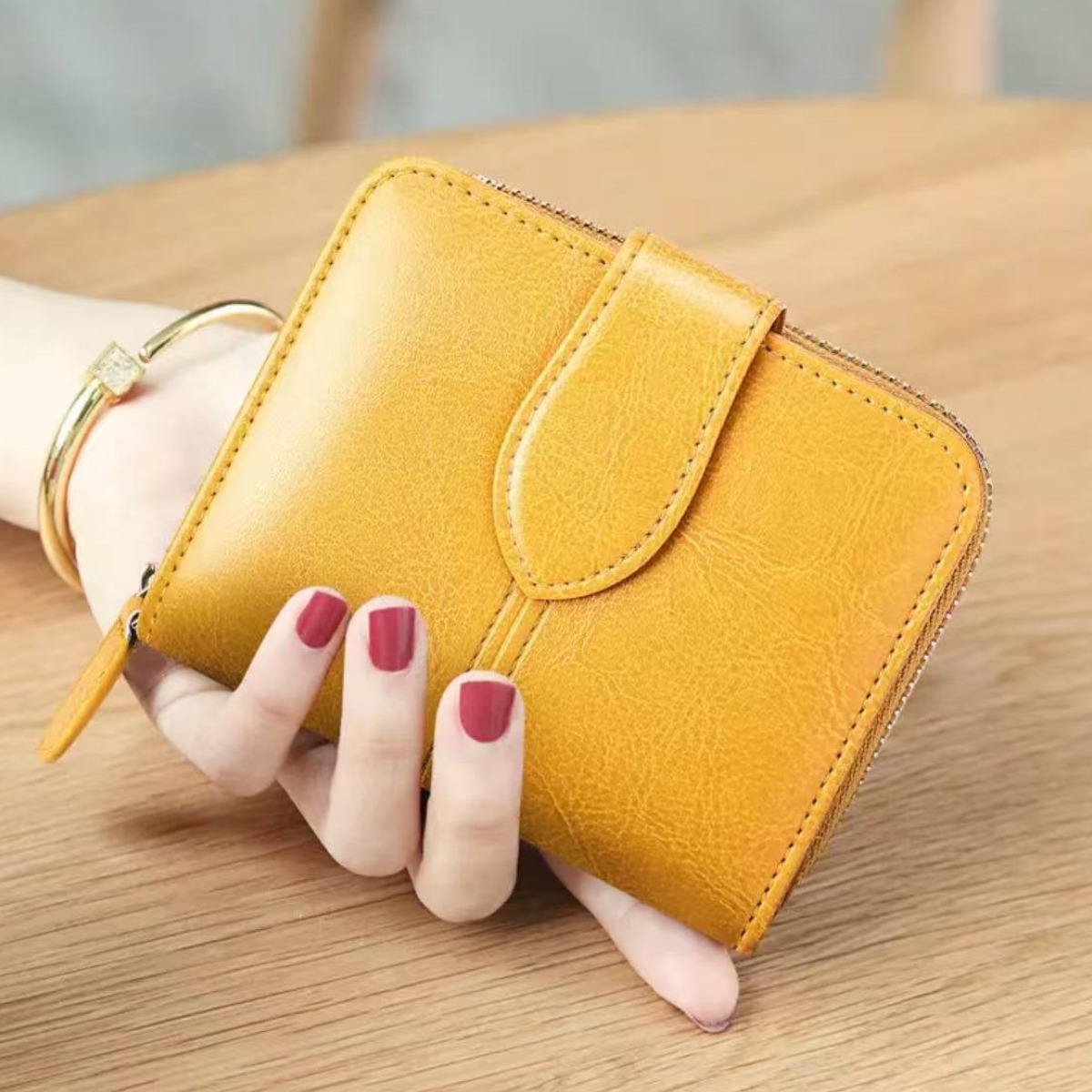 Mimi Market 여성 빈티지 가죽 반지갑 손지갑 소가죽 카드지갑, 현재가 27,540원