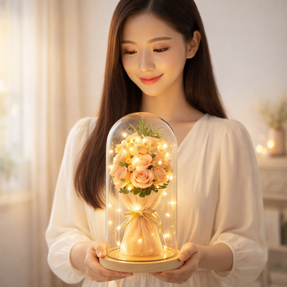 영원한 사랑 시들지 않는 장미 무드등 + 선물용 쇼핑백 세트 인테리어 오브제, 샴페인 골드 14,590원