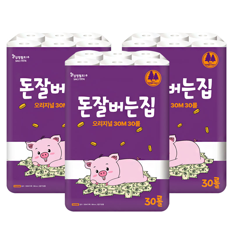 [삼정펄프] 돈잘버는집 오리지널 3겹 화장지 30롤x3/집들이선물/화장지/천연펄프 49,250원