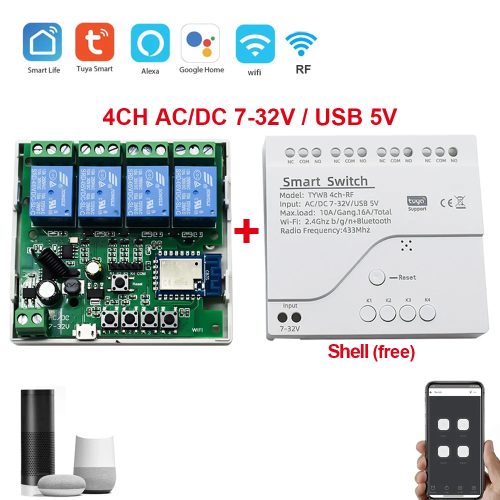 투야 지그비 eWelink 스마트 와이파이 모듈 스위치 12V RF 433 리모컨 4채널 DIY 릴레이 Alexa Google Home 25,600원