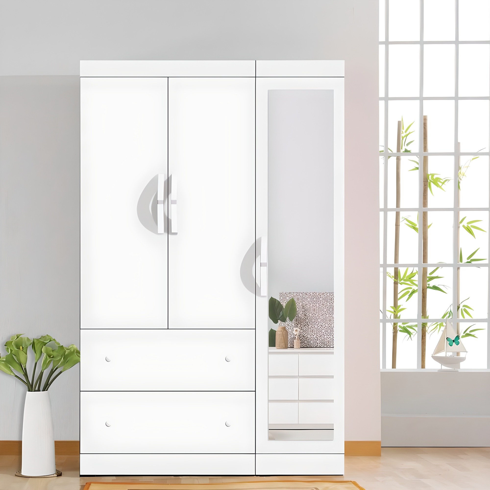 국내제작 직접배송 거울형 이느낌 1216mm 투서랍장 거울틈새장 옷장 이불장, 화이트 184,900원