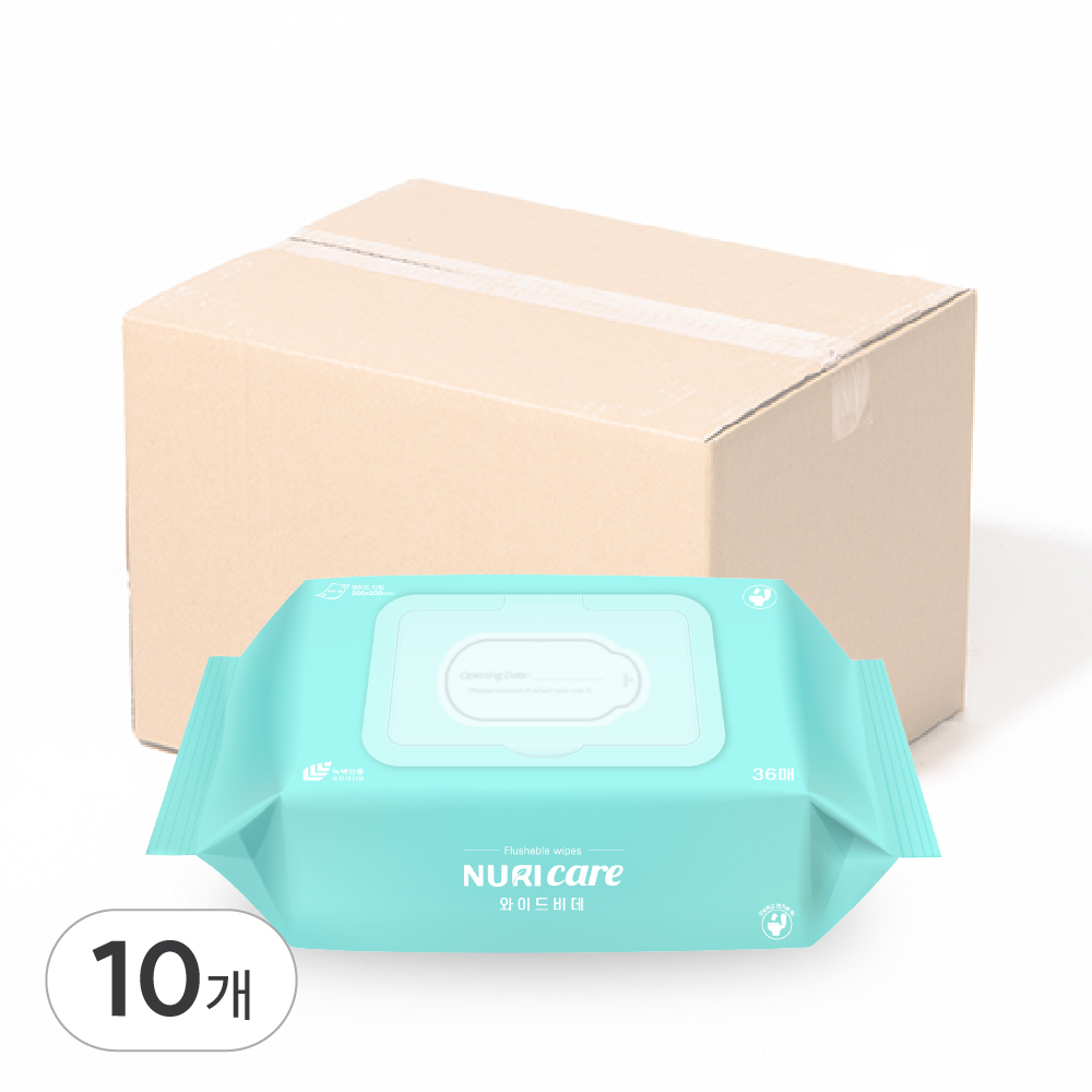 누리케어 비데티슈 와이드 36매 캡형 6팩/10팩/12팩/18팩/24팩 선택, 화장실 물에녹는 비데 물티슈 20,900원