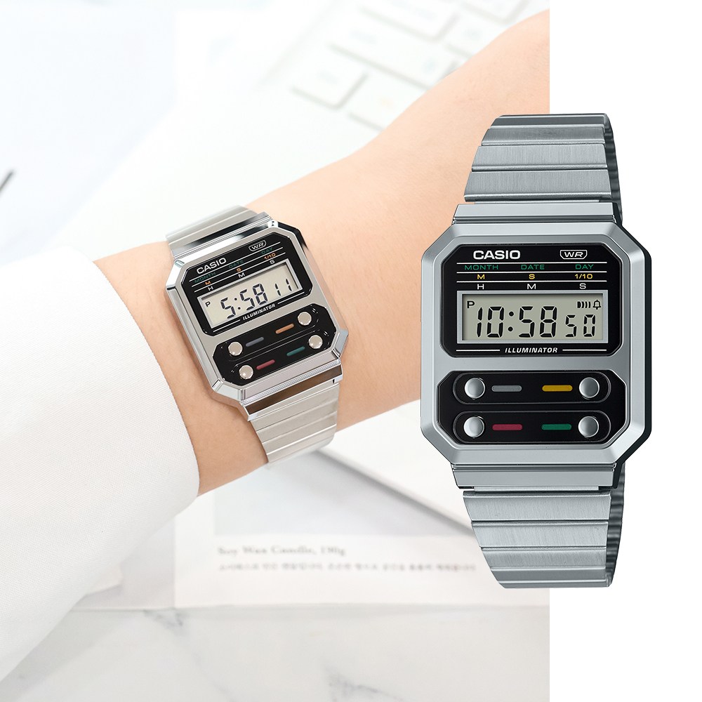 백화점AS가능 카시오 학생 커플 빈티지 레트로 메탈 전자시계 사각 A-100WE-1ADF 지코스모 제품 73,600원