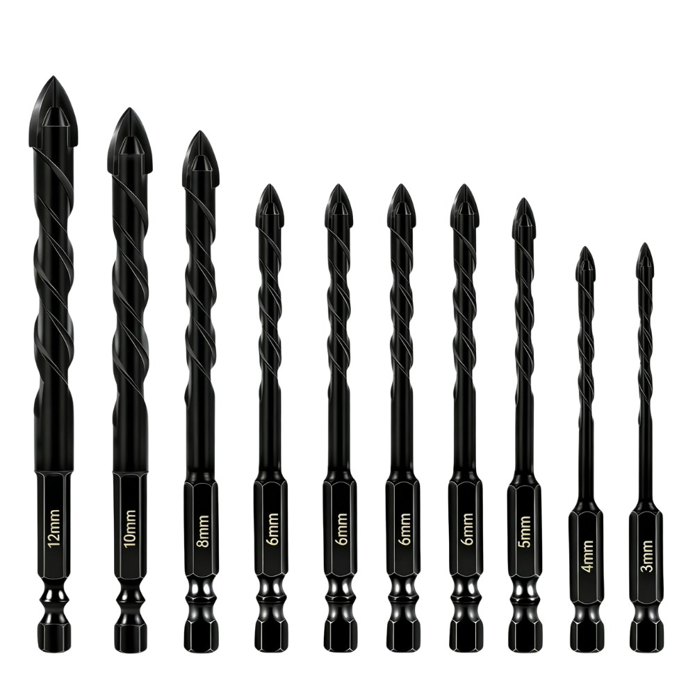 4날 콘크리트 드릴비트 3mm-12mm 10개입 세트 타일 유리 대리석 드릴 기리 적용 12,900원