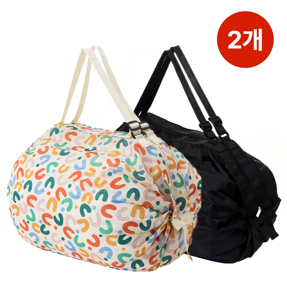 브누크 휴대용 접이식 주름 3초 장바구니 에코백, 2개, U컬러풀+딥블랙 15,000원