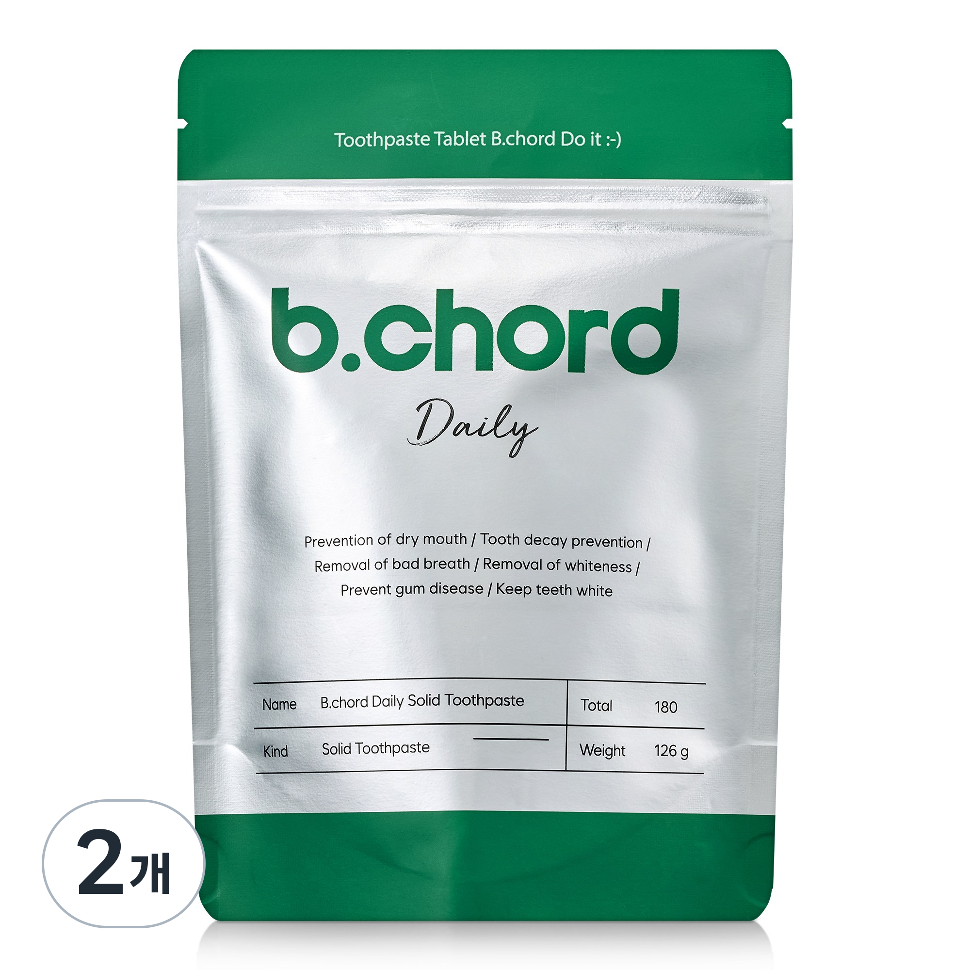 비코드 데일리 고체치약 180정 파우치 리필형 아쿠아민트향, 2개, 126g 26,970원
