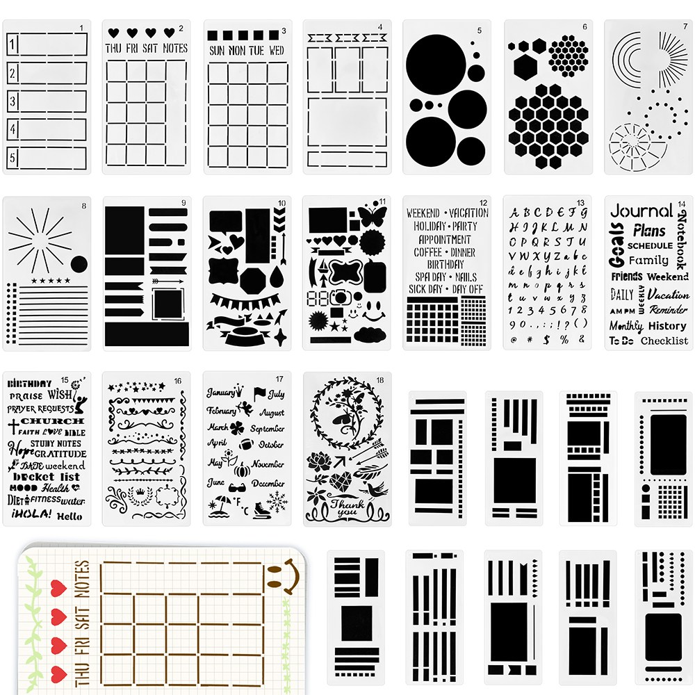 27개 수제 유연한 레코드 템플릿, 재사용 가능한 기하학적 페인팅 템플릿, 템플릿 디자인 도구 저널링 액세서리, 기하학, 선, 문자, 패턴, 사랑 및 숫자 11,690원