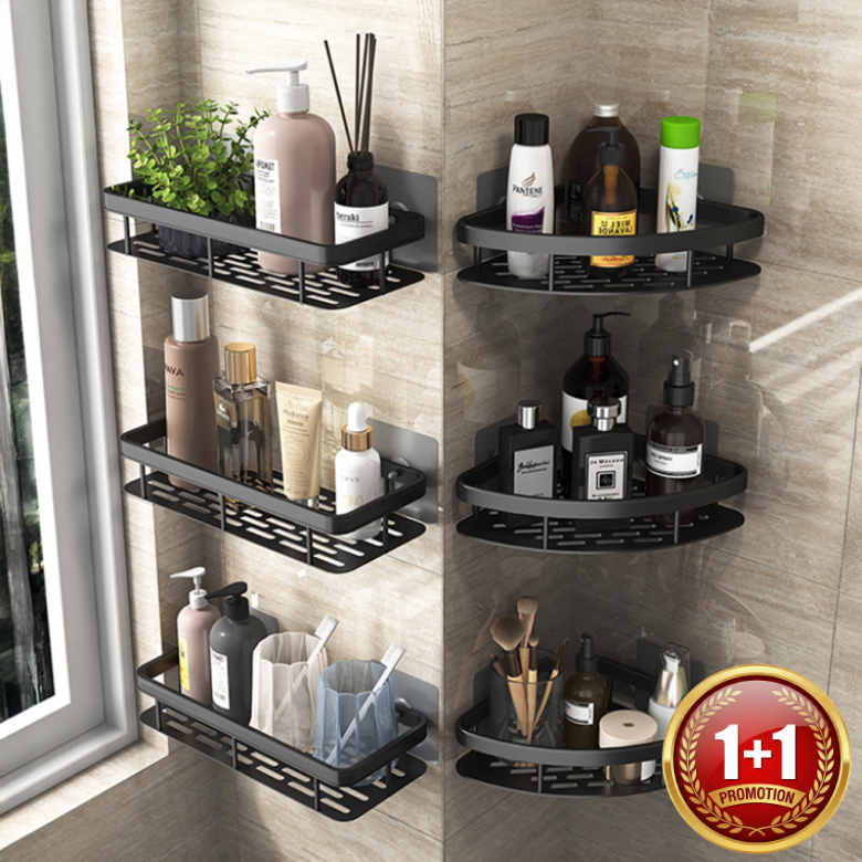 무타공 욕실선반 코너선반 접착식 벽걸이 싱크대 화장실 세탁실 다용도실 1+1, 1세트, 블랙 12,400원