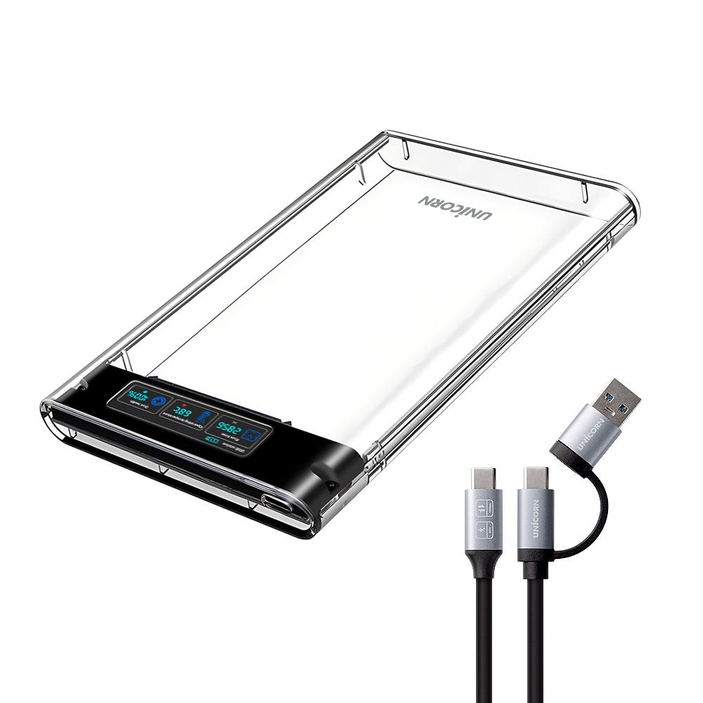 유니콘 스마트컬러LCD 2.5인치 HDD SSD 투명외장하드케이스 USB3.2Gen1 A+C타입젠더 슬라이딩결합 HSD-L40 20,800원