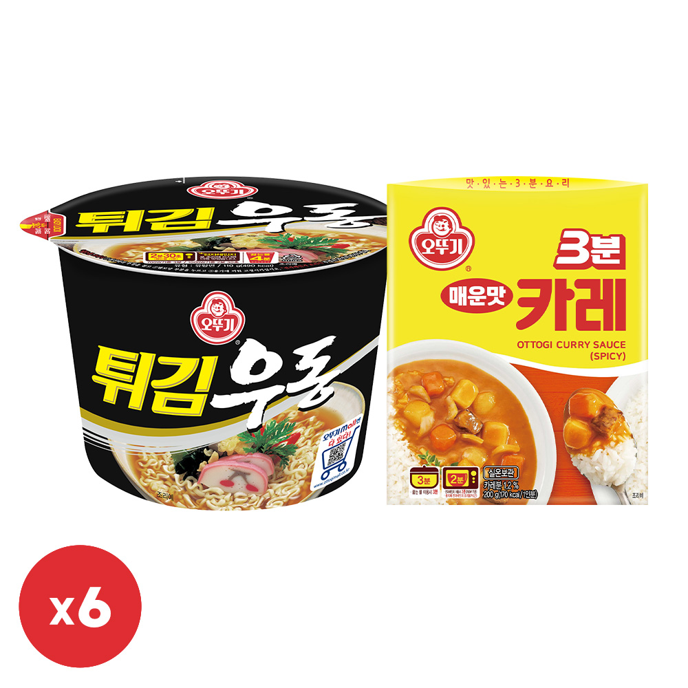 [카레튀김우동SET]오뚜기 튀김우동 용기 110g 6개+3분카레 매운맛 200g 6개, 1.86kg, 1세트 18,500원