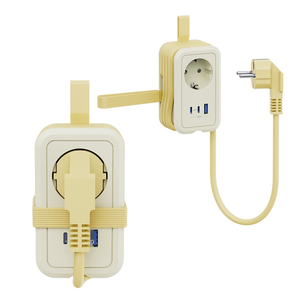 [에코너] MT11 전선1.5M정리형 휴대용 멀티탭 4000W 고용량 (1구C타입포트USB포트), 크림옐로우 34,800원