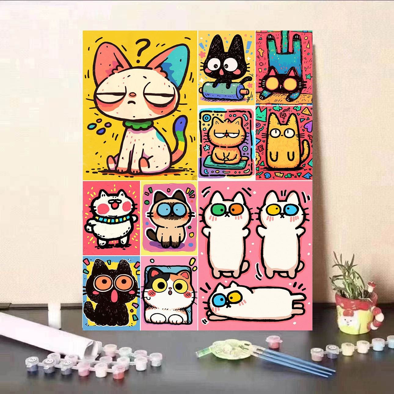 톰앤토미e DIY 명화 그리기 세트 컬러풀 강아지 고양이 캐릭터 유화 30*40, 냥이의 생일파티, 1개 17,900원