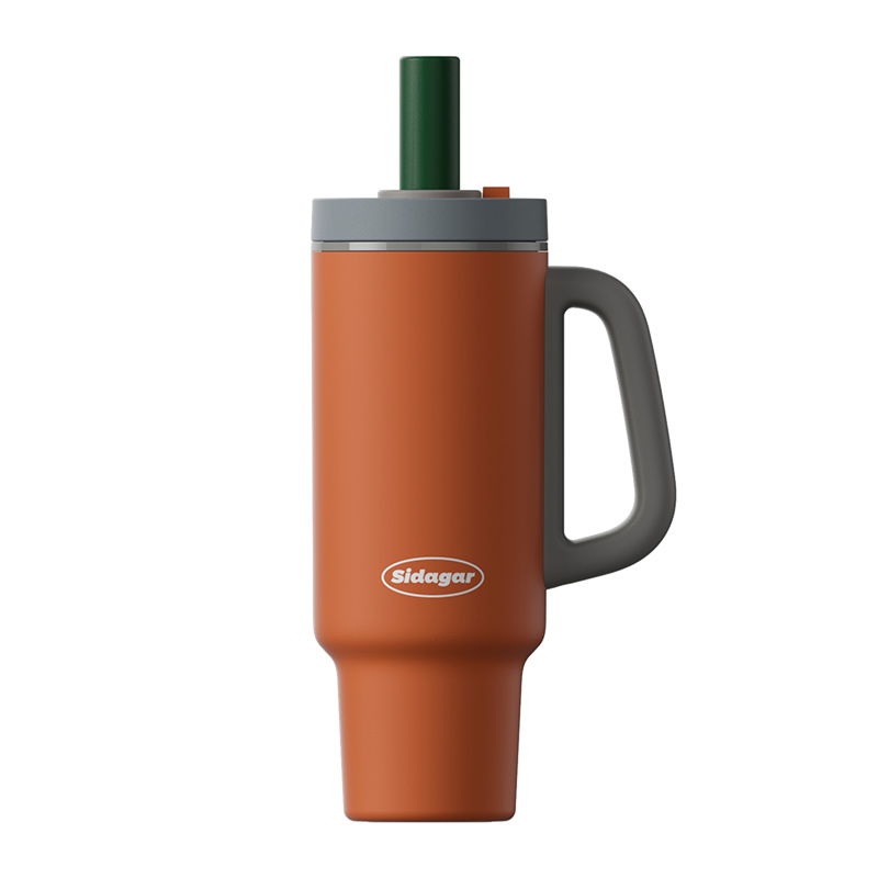 Sidagar 대용량 세라믹 빨대텀블러 손잡이텀블러 차량 탑재 휴대용 보온보냉컵, 1개, 1100ml, 주황 59,800원
