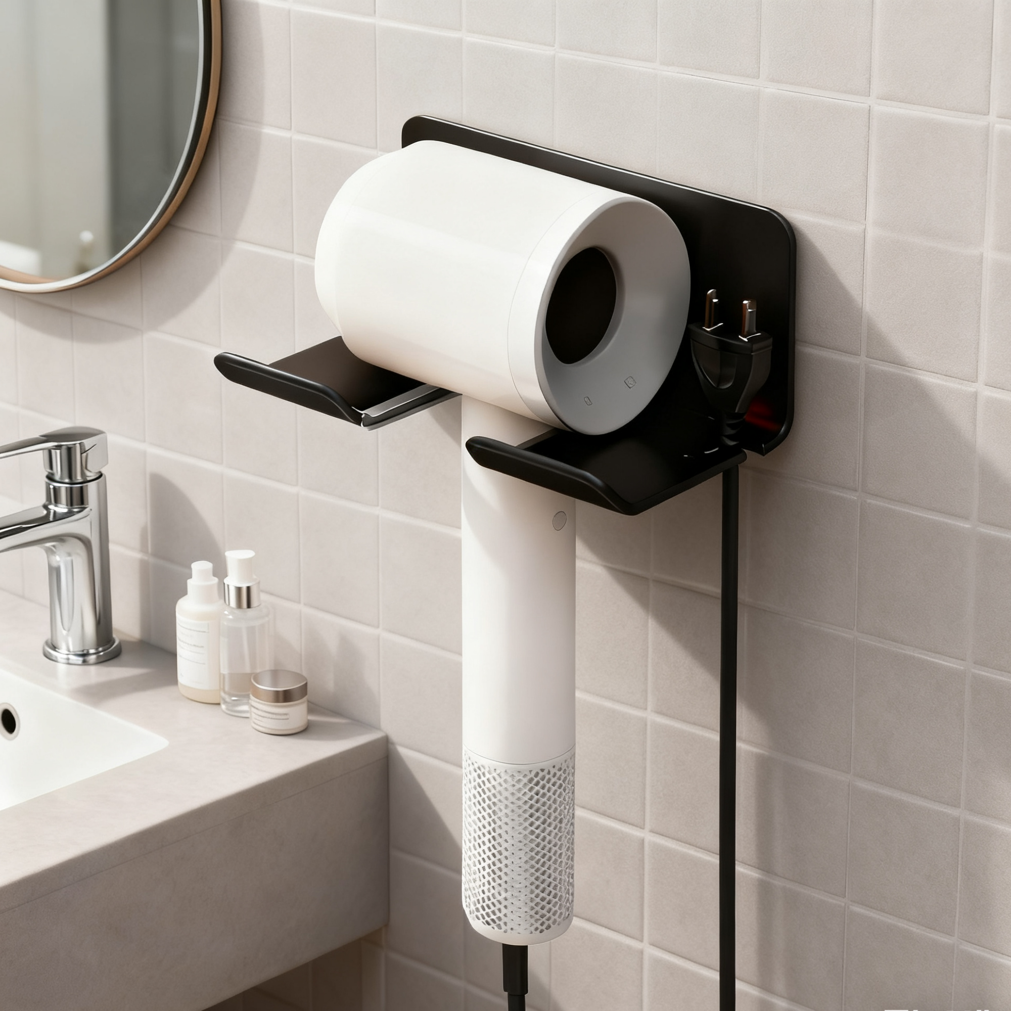 USHOWER 드라이기거치대 무타공 욕실 수납 드라이기 수납, 블랙, 1개 16,800원