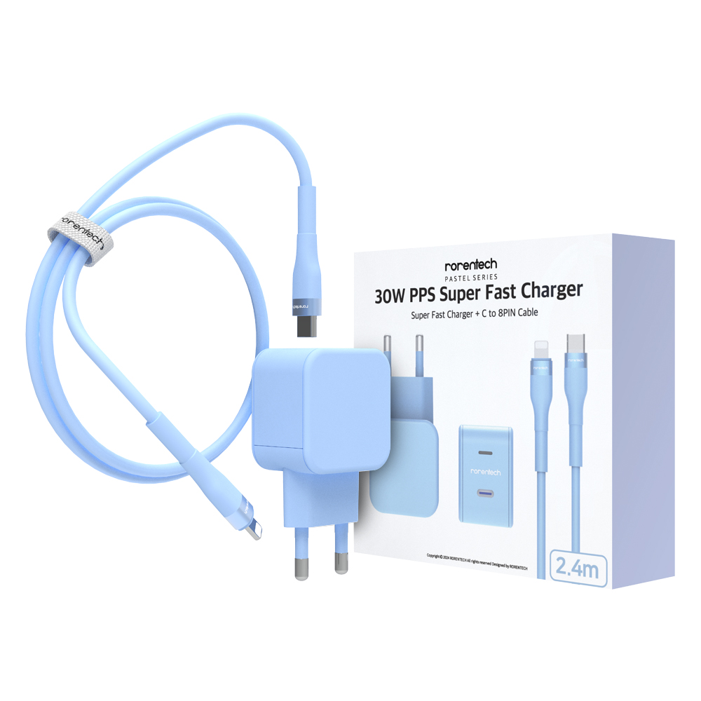 로랜텍 파스텔 고속 충전기 + PD C타입 to 8핀 케이블 2.4m 세트, 1개, 블루 15,900원