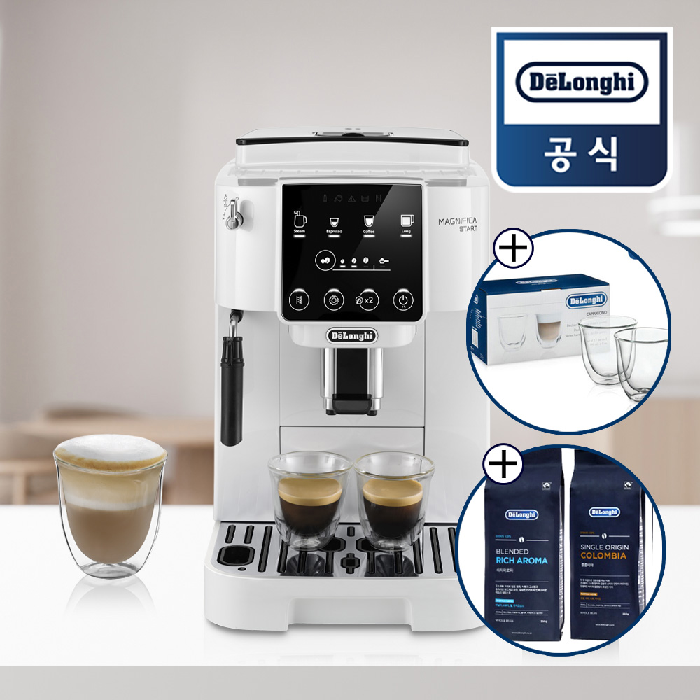 카푸치노잔+원두 증정 드롱기 전자동 커피머신 롱 화이트 KRECAM220.20.W, KRECAM220.20.W 654,410원