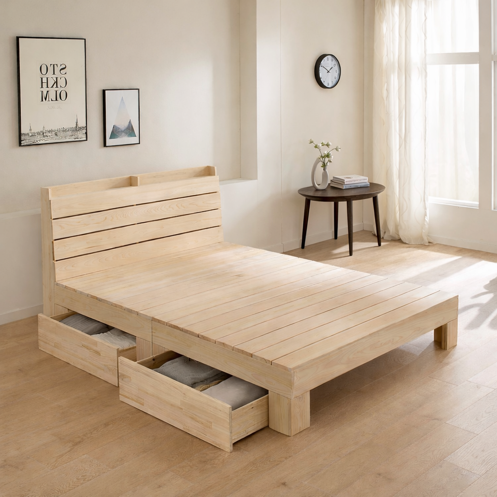 동서가구 순수 히노끼 수납헤드 편백나무 100% 프레임 2서랍 수납침대 슈퍼싱글 SS (매트제외) DF642831 431,000원