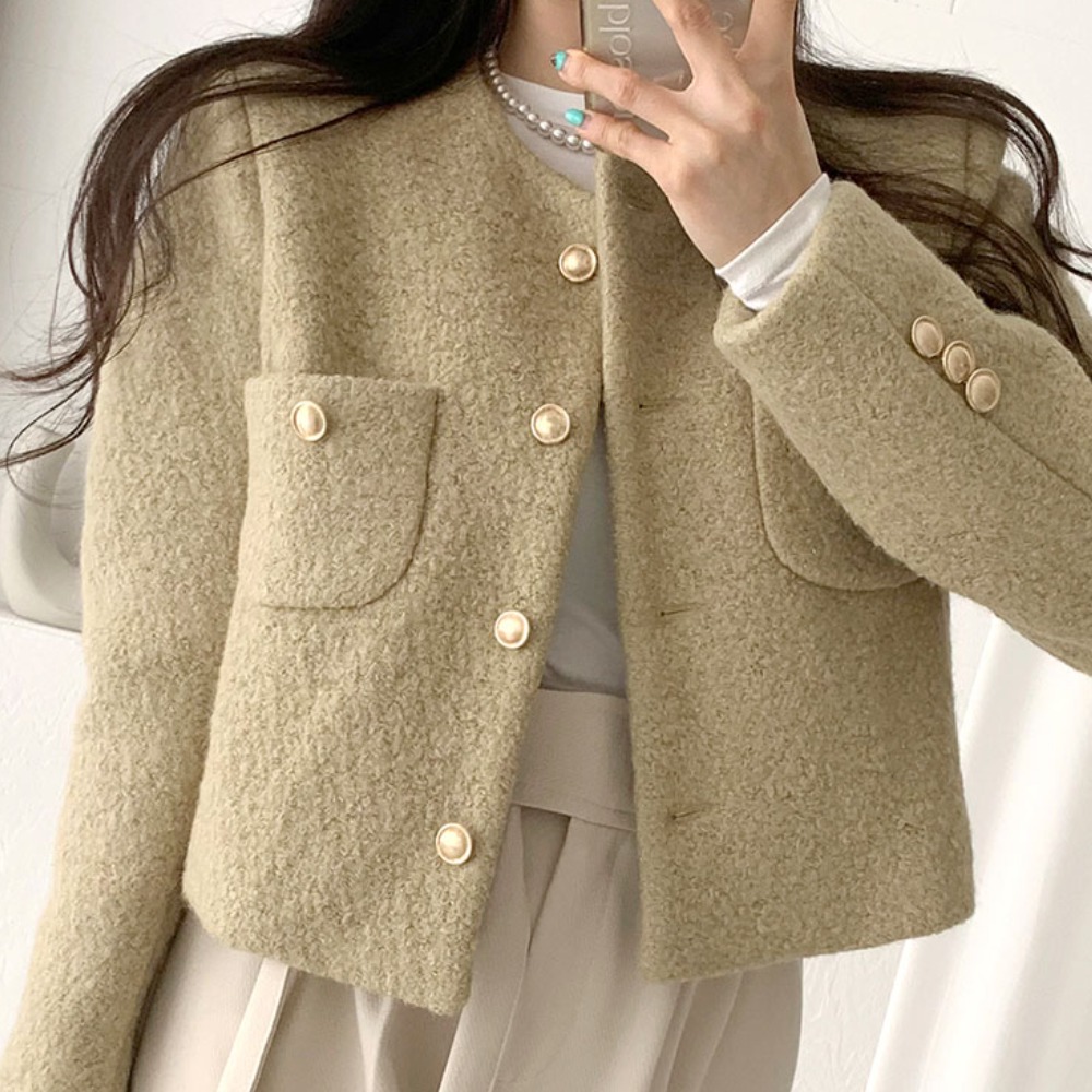 [순이] S.여성 버튼 노카라 트위드 자켓 53,800원