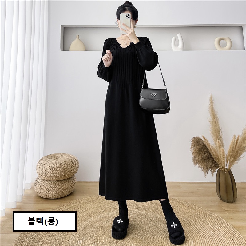 니트 롱원피스 가을 긴팔 캐주얼 패션 루즈핏 겨울 봄 데일리 골지 브이넥 꾸안꾸 2개구매할인중 70,000원