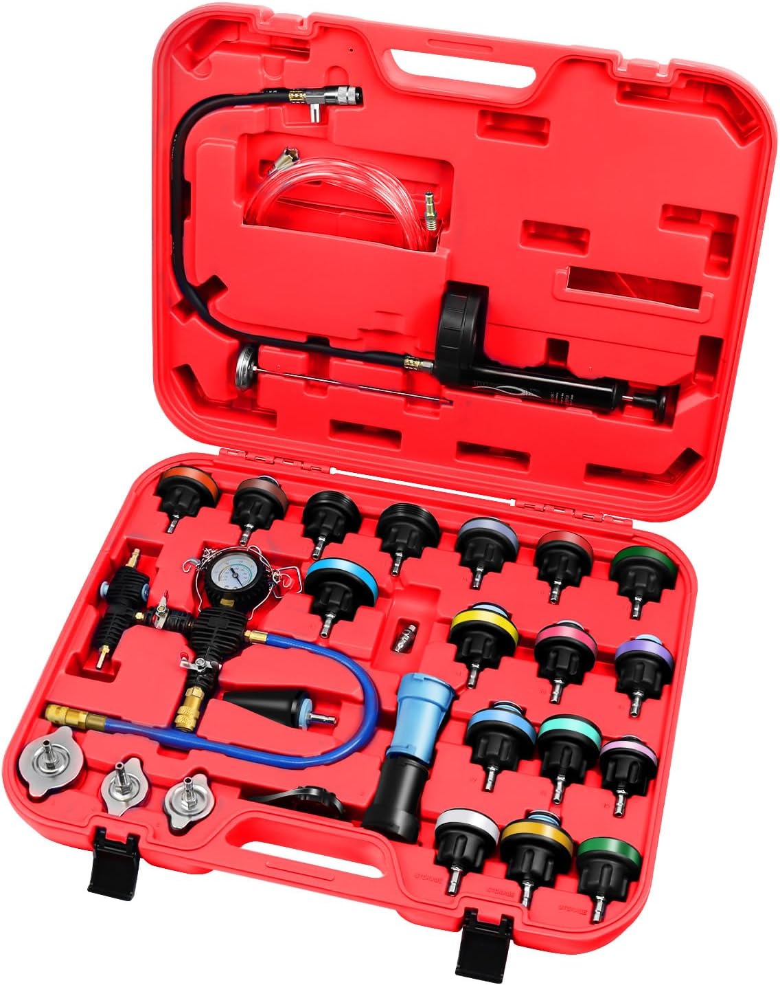 JIFETOR 냉각 시스템 진공 퍼지 라디에이터 냉각수 리필 도구 키트 범용 자동차 물 탱크 공압 부동액 변경 필러 세트 어댑터 케이스 호스 포함 SUV 트럭용 188139 192,150원