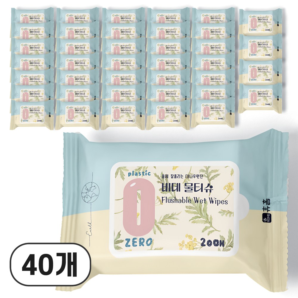 휴홈 제로 플라스틱 대나무 비데 물티슈, 20매입, 40개, 55g 24,800원