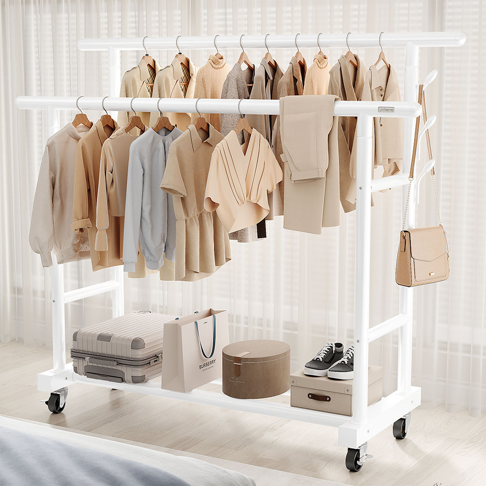 유니홈 튼튼한 프리미엄 2단 이동식 행거 대용량 옷걸이 스탠드 행거 28mm, 화이트 42,800원