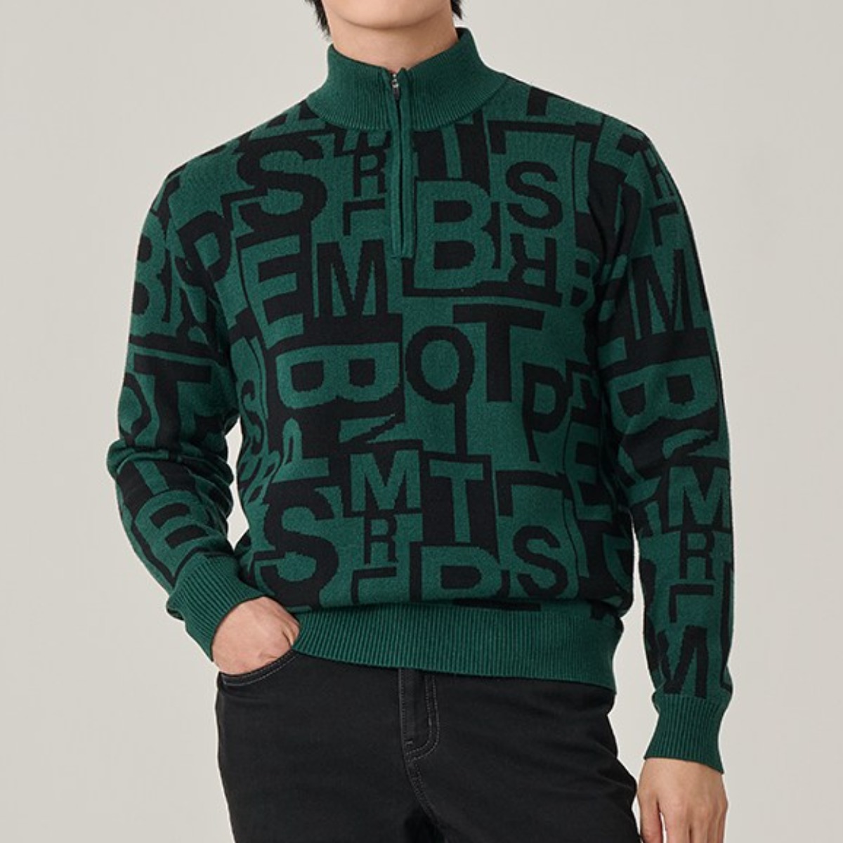 빌트모아 남성 골프웨어 로고 방풍 안감 반집업 니트 스웨터 79,000원