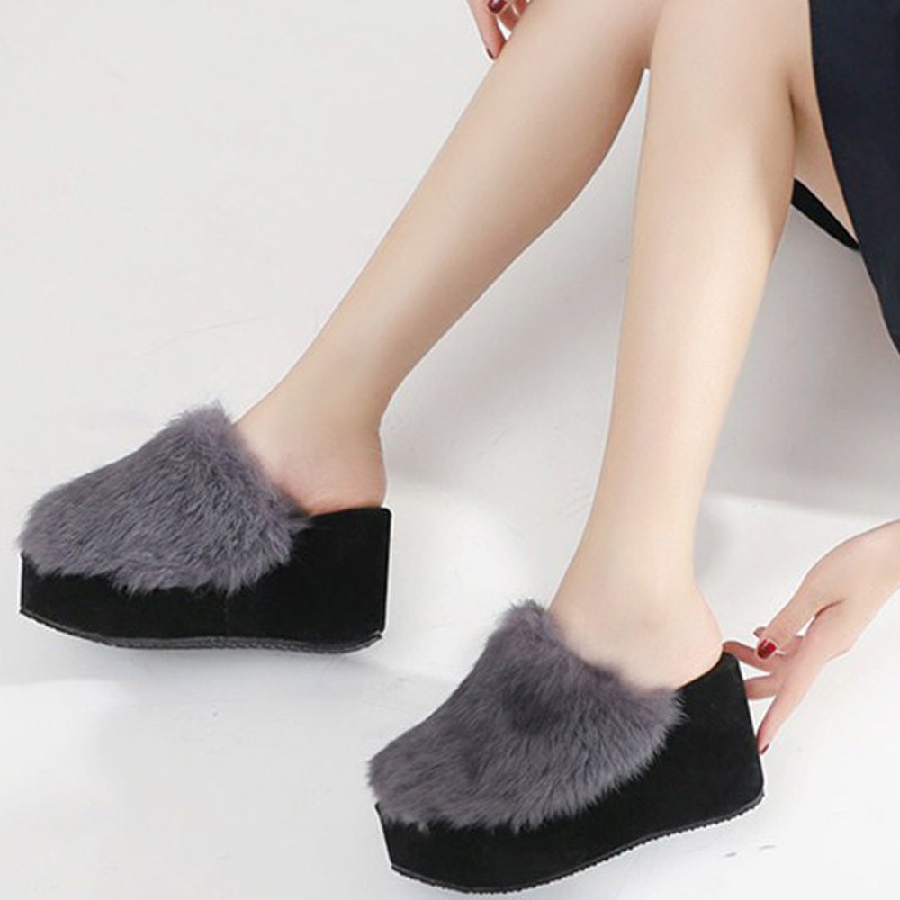 9cm 천연토끼털 웨지 통굽 겨울 사무실 여성 퍼실내화 19,500원