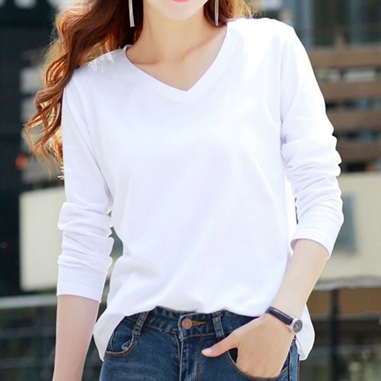 여성 기본긴팔티 브이 라운드 루즈핏 데일리 티셔츠 14,250원