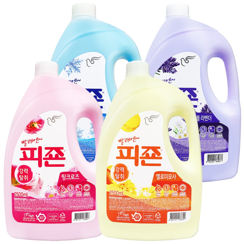 피죤 섬유유연제 2500ml 핑크+옐로+블루+퍼플 4종세트, 1세트, 2.5L 15,800원