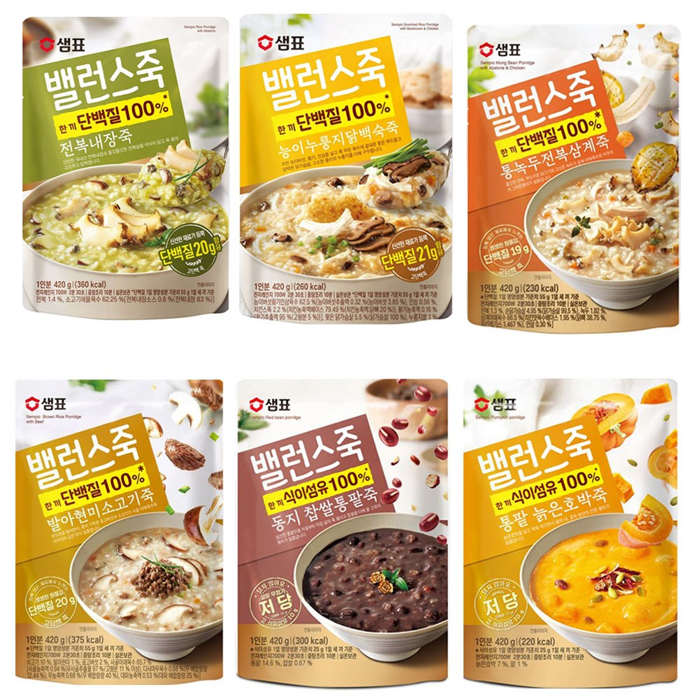 샘표 밸런스 소고기죽 전복죽 팥죽 삼계죽 닭백숙죽 호박죽 420g 6종각 1개, 1개, 420g 25,200원