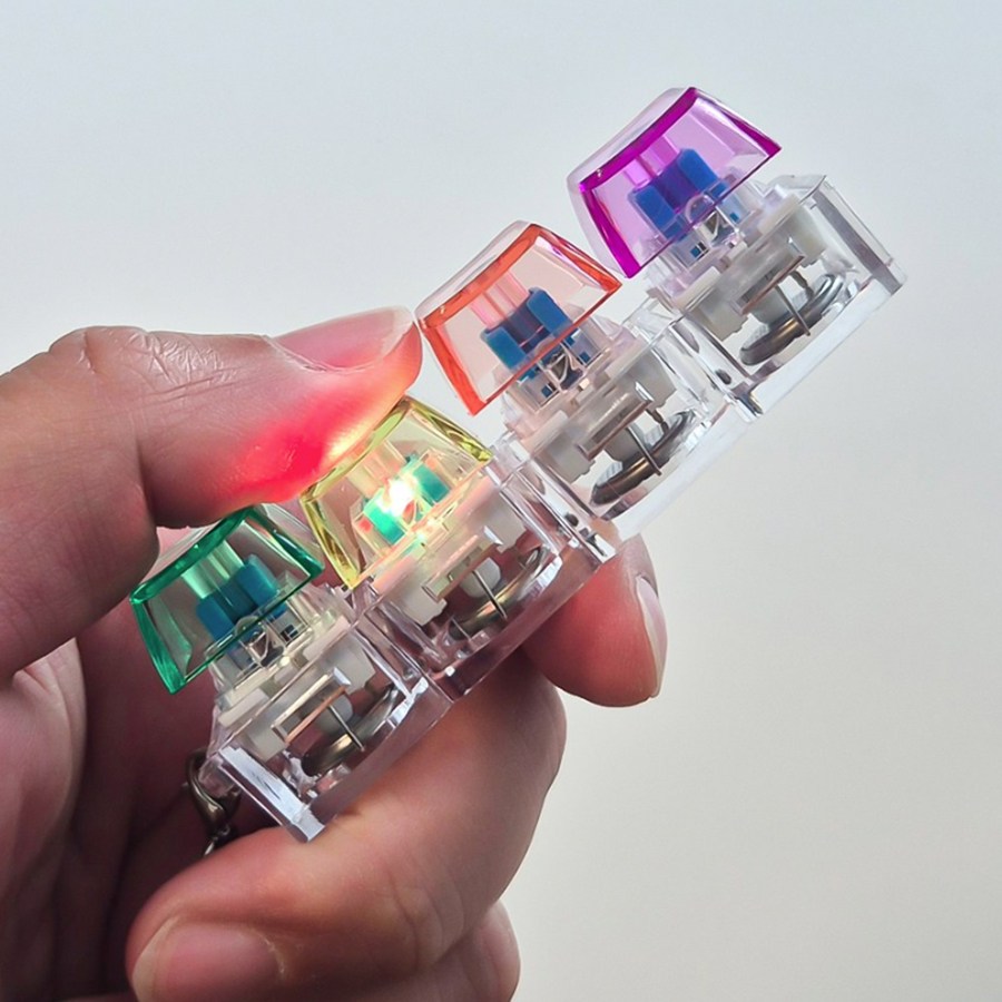 골드디자인 LED 4구 키보드 키링 딸깍이 키캡 라이트 키홀더 가방고리 가꾸 선물 초딩 스트레스 해소, 1개, 1. led 반짝 보빨노초 4구 5,000원