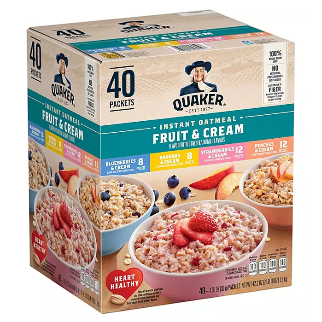 [미국직구] 퀘이커 인스턴트 오트밀 과일 및 크림 버라이어티 팩 (40개), 40개, 30g, 현재가 47,100원