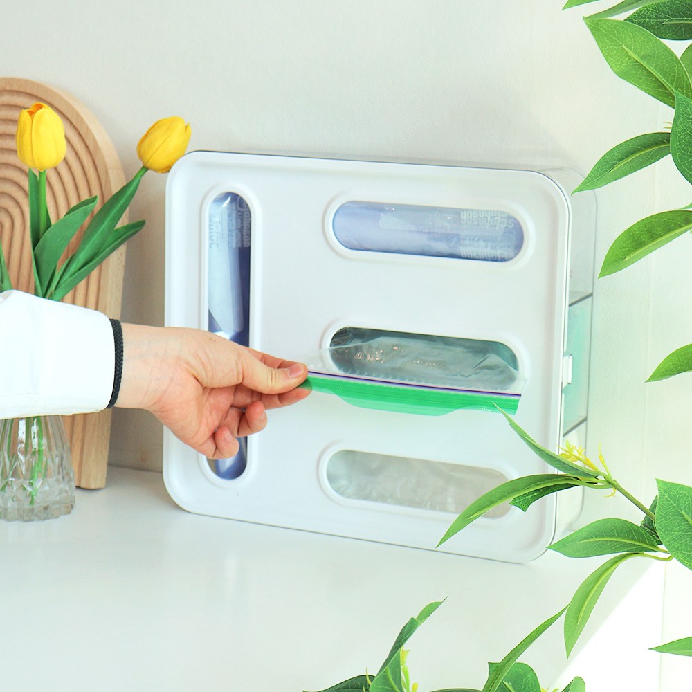 이지유 뽑아쓰는 지퍼백 정리함 비닐봉투 봉지 보관함 수납 케이스 4칸, 1개, 화이트 15,900원